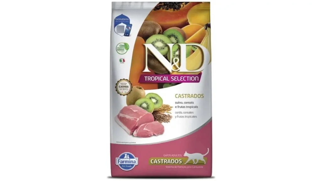Melhores Rações para Gatos Adultos em 2025 Review Completo e Atualizado 7 N&d Tropical Gatos Castrados Suíno E Frutas Tropicais 7kg