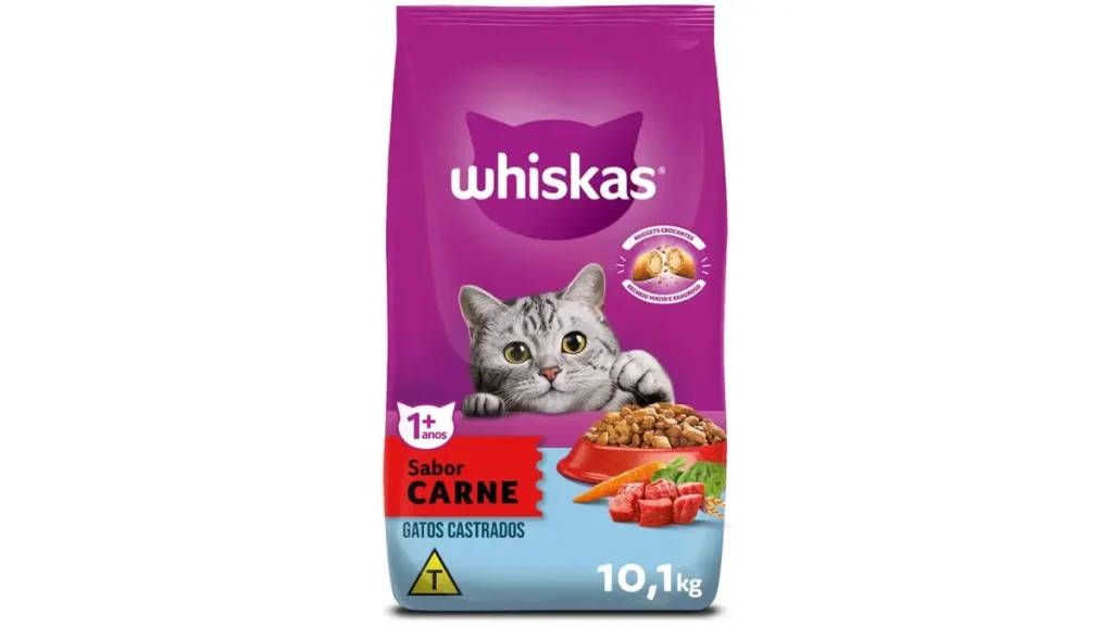 Melhores Rações para Gatos Adultos em 2025 Review Completo e Atualizado 6 Ração Whiskas para gatos adultos castrados sabor carne de 10.1kg